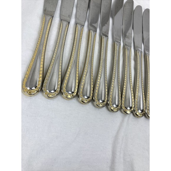 11 Retroneu GOLD ACCENT Chain 9 1/2” Dinner Knife 18/8 Korea Stainless Pre owned - Picture 6 of 8